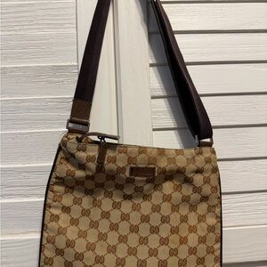 Gucci Tan and Brown Monogram Messenger Bag